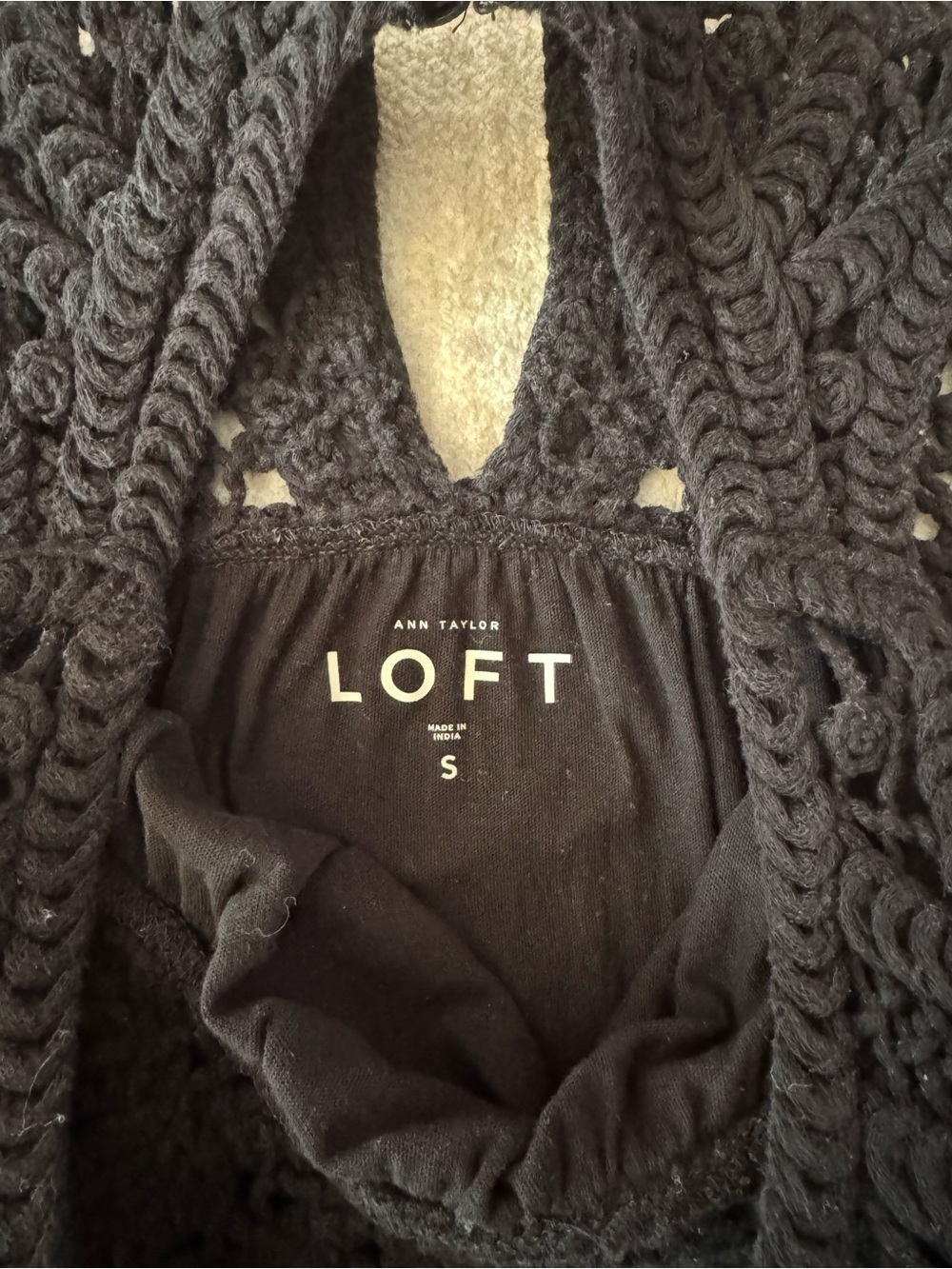 LOFT Crochet Top Swing Black Sleeveless Boho S - Picture 3 of 6